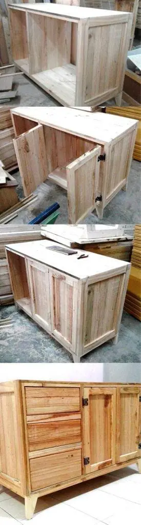 Pallet Wood Table With Drawers B