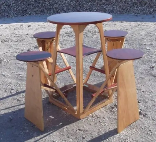 Table Having Attached Stools