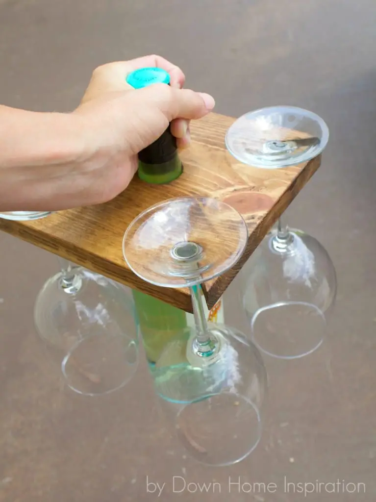 Diy holder for wine bottle and glasses