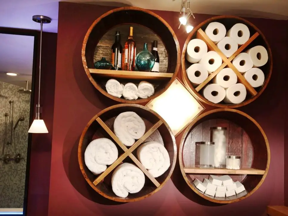 9 Wooden Barrel Bathroom Storage Shelves