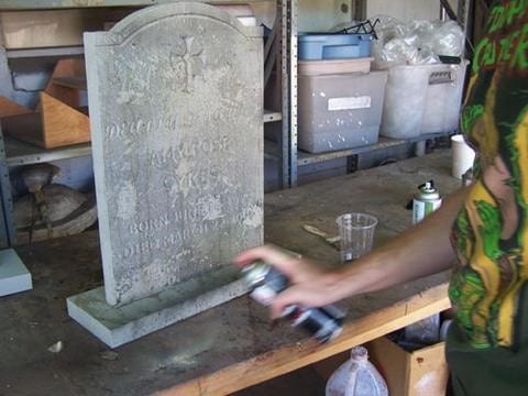 Step 2 Paint The Tombstone To Make Wood Look Like Real Stone