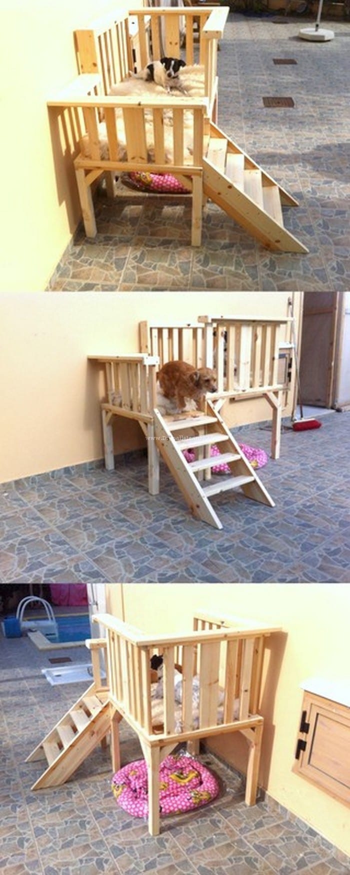 Diy Pallet Double Dog Bed With Staircase