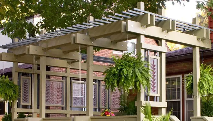 A Simple Deck Pergola With Plant Hangers