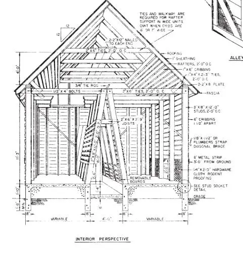 Double Corn Crib 4 Alley Pole Barn Plan Mwps 73281