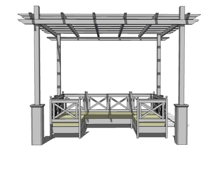 Fancy Seating Area Under A Gray Pergola