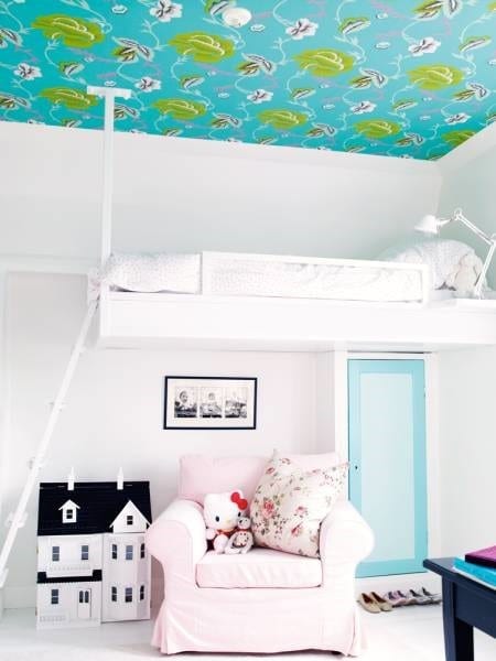 Lovely White Room With Tall Loft Bed