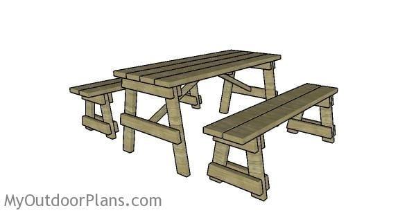 Picnic Table With Detached Benches Plan
