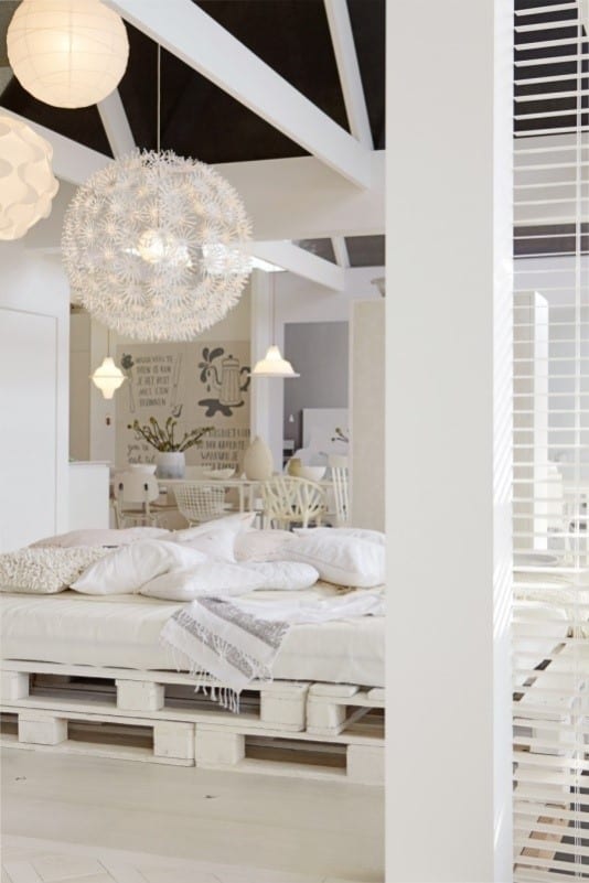 An All White Plan Bedroom Pallet Bed Design