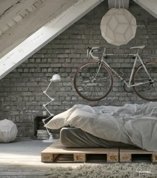 Attic Loft Bed With Wooden Pallet Bed Frame