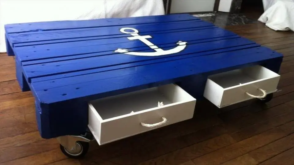 Blue Painted Lunger Pallet Coffee Table