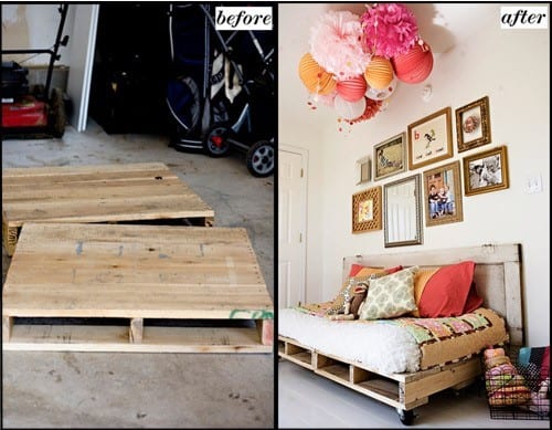 Diy Pallet Bed Frame Before And After