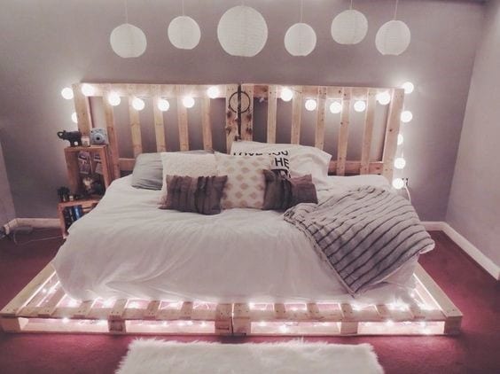 Dreamcatcher And Lights Pallet Wood Headboard Design