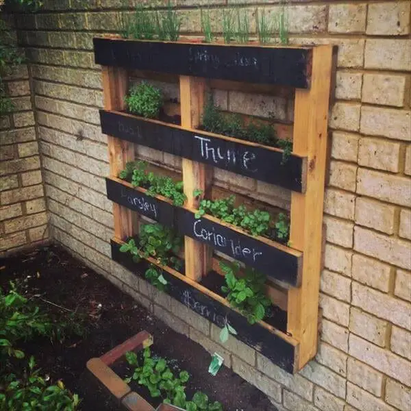 Labelled Pallet Herb Garden