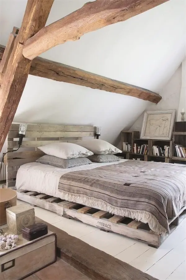 Pallet Bed Frame In A Small Attic Bedroom