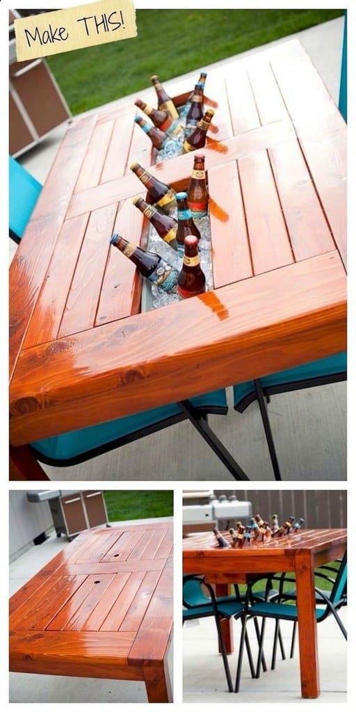 Pallet Table With Beer Cooler In The Center