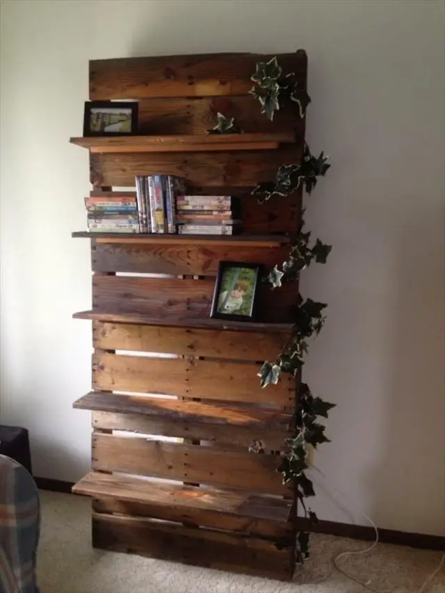 Standing Pallet Bookshelf